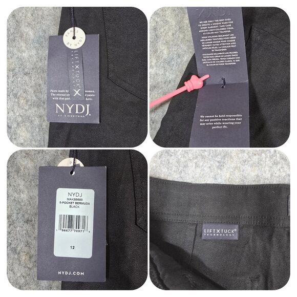 NYDJ Womens NWT Black Solid Lift/Tuck Linen Blend Bermuda Shorts Sz 12 Slimming - Picture 9 of 11
